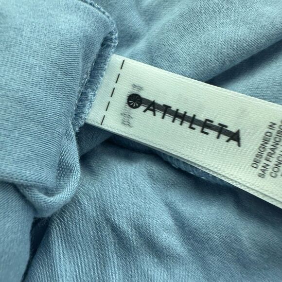 ATHLETA $69 Weekender  Ruched Boat Neck Tencel Top Blue small NEW - Picture 3 of 4